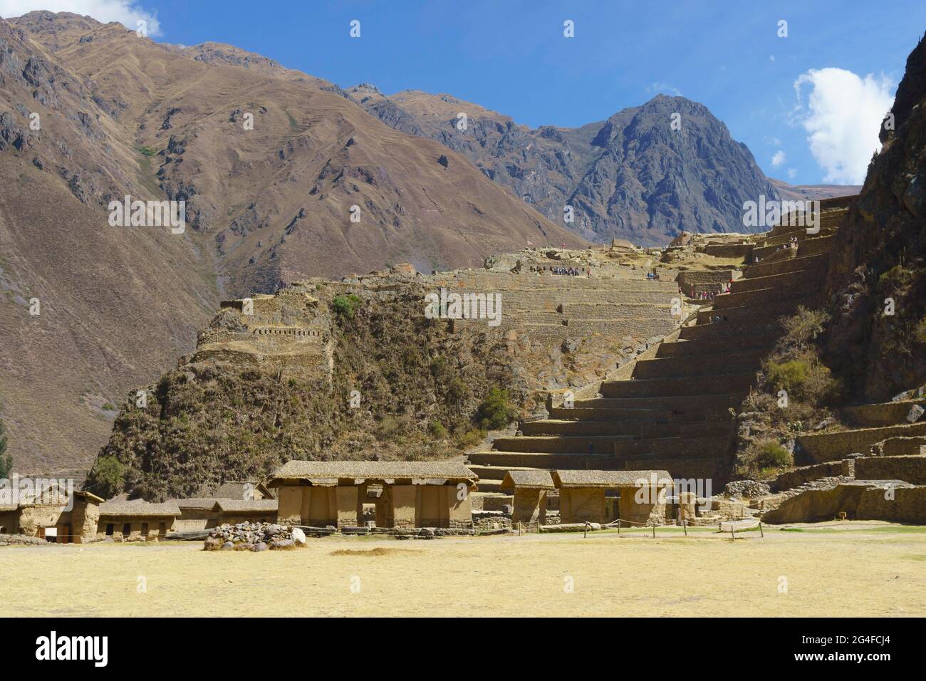Terrasses des ruines de l'Inca, Ollantaytambo, région de Cusco, province d'Urubamba, Pérou Banque D'Images