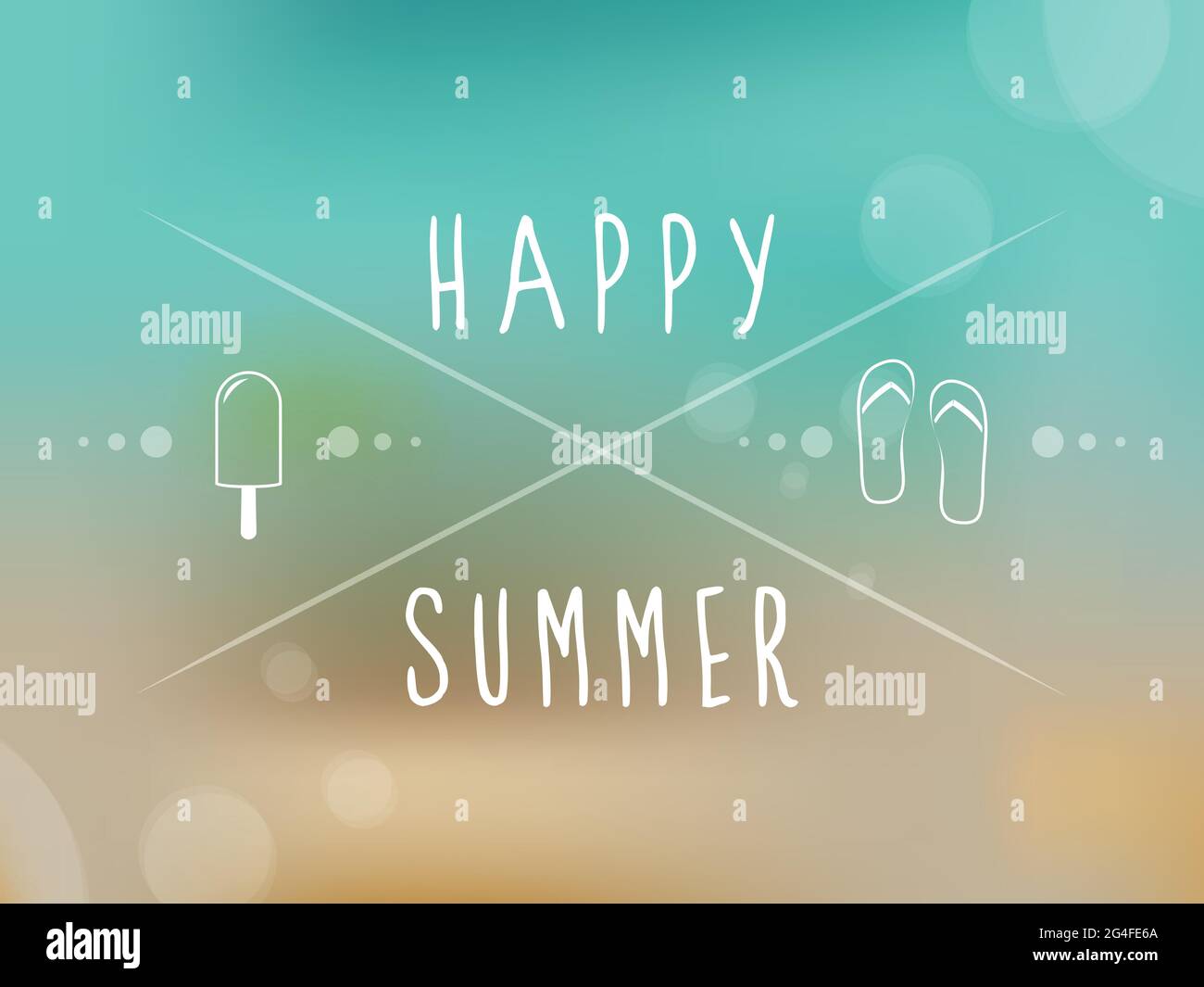 Joyeux été. Icônes et lettres d'été. Arrière-plan flou. Illustration vectorielle, conception plate Illustration de Vecteur