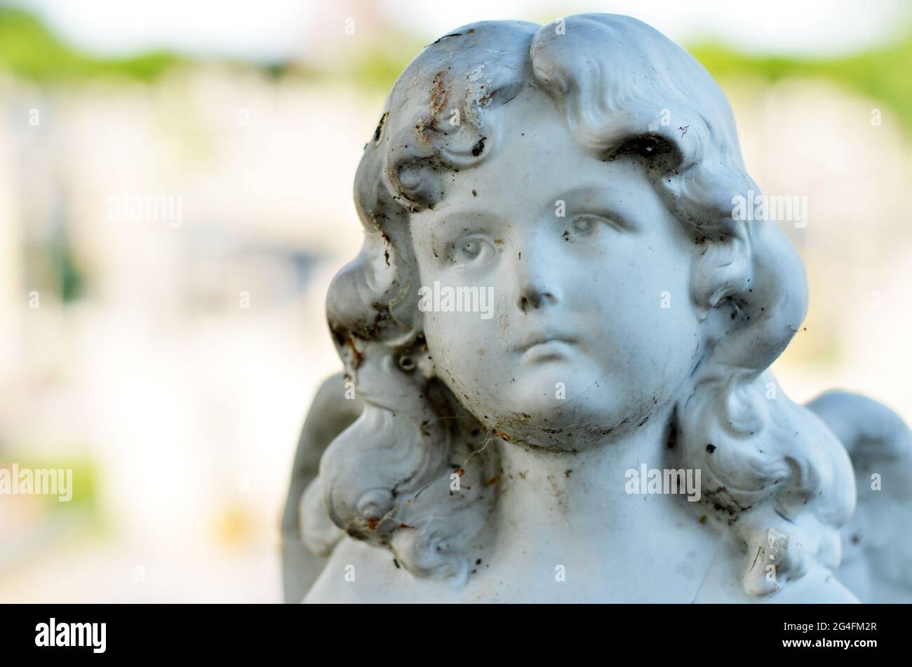 Portrait d'ange mignon - une statue au cimetière avec le visage paisible de bébé Banque D'Images