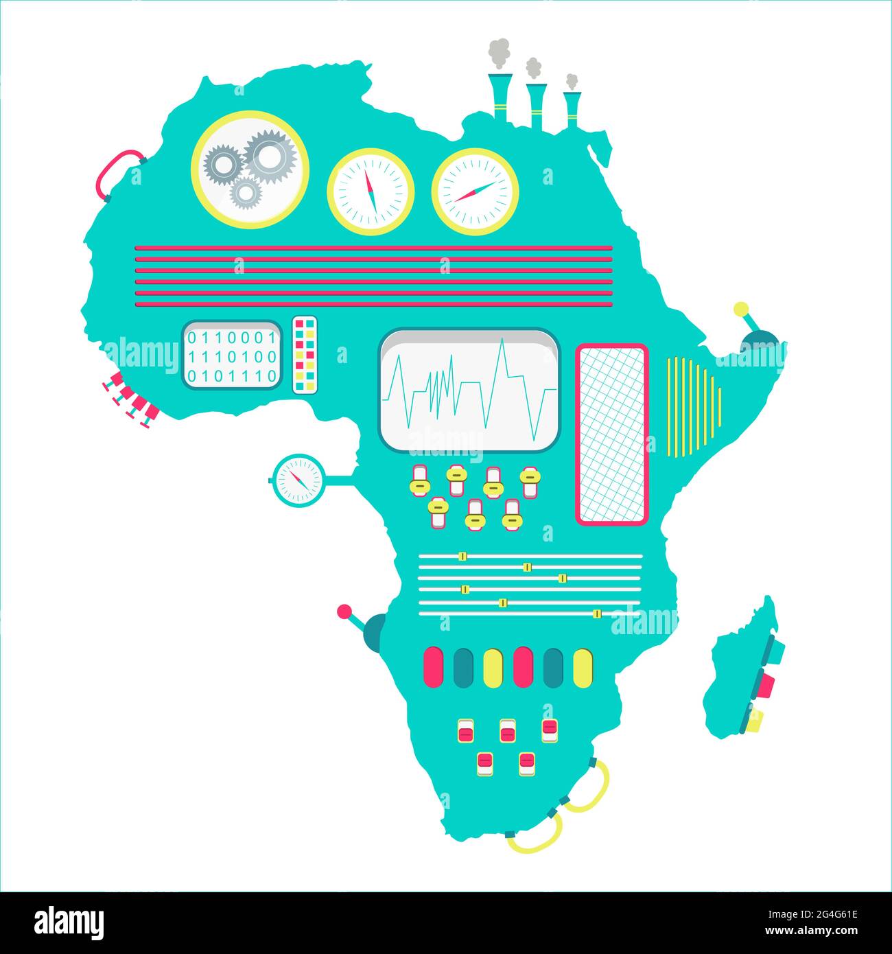 Carte de l'Afrique comme une machine mignonne avec des boutons ...