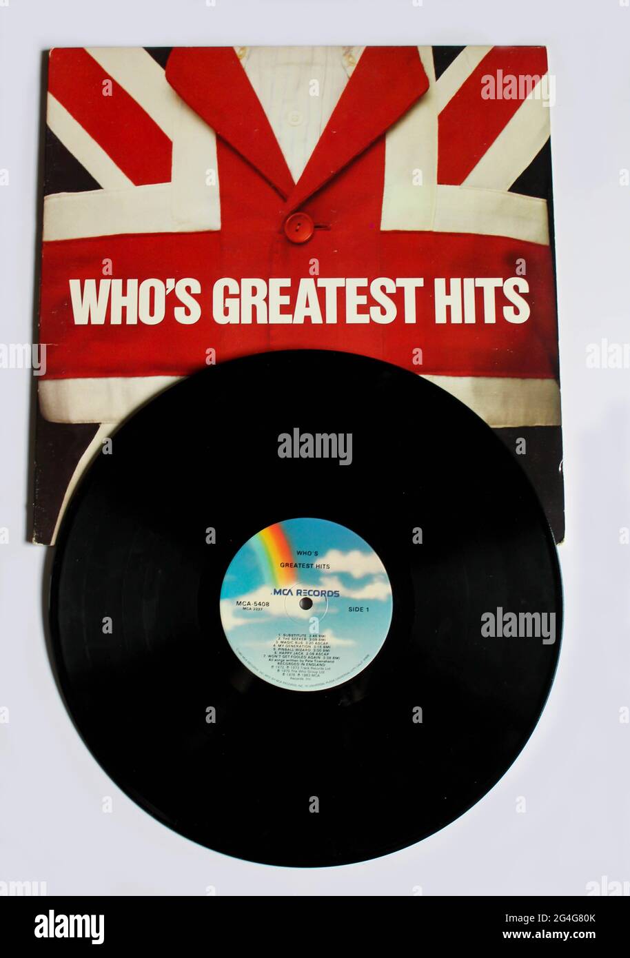 English Rock and Hard Rock band, l'album de musique de l'OMS sur disque vinyle LP. Intitulé : couverture de l'album Who's Greatest Hits Banque D'Images