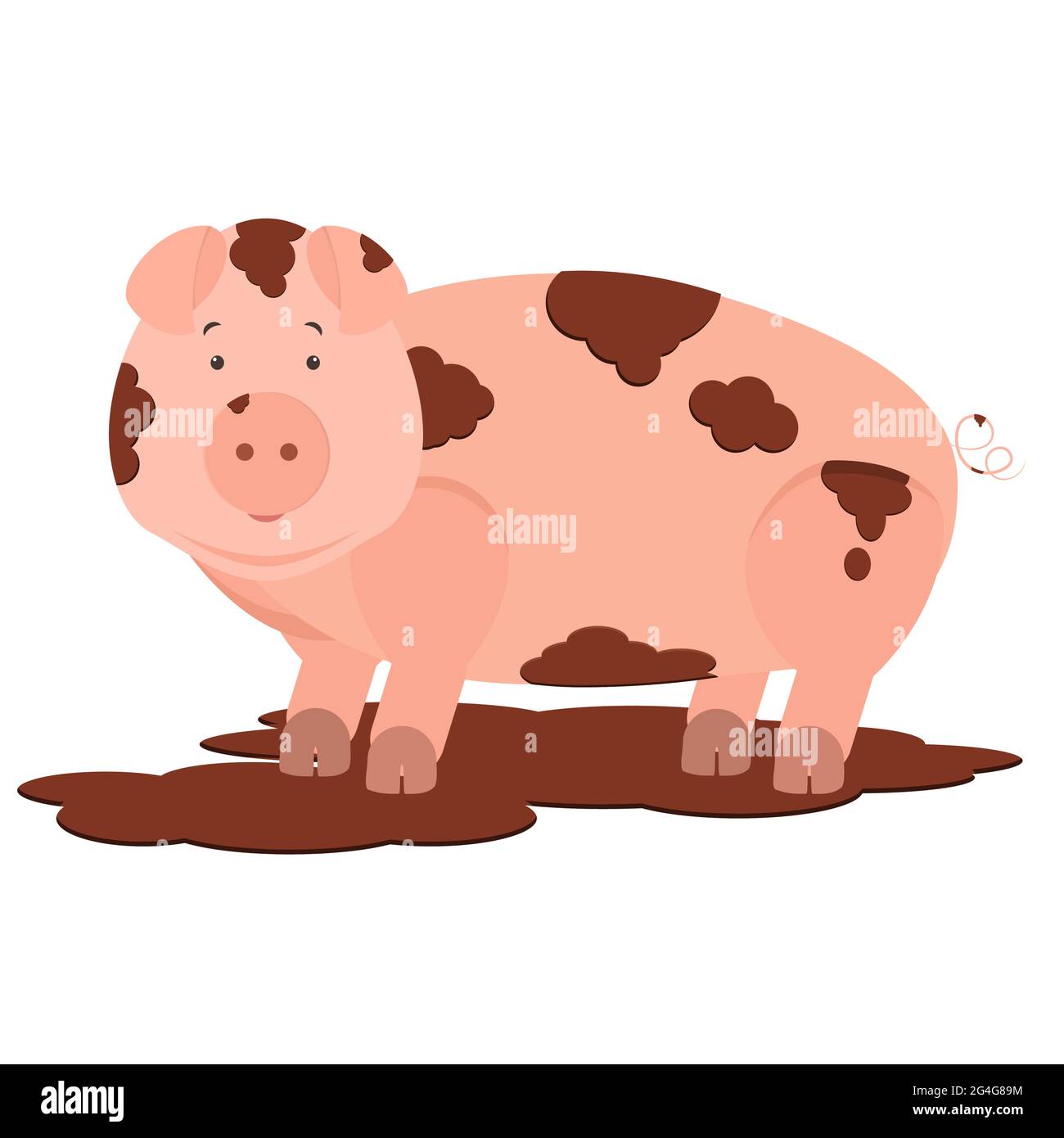 Mignon cochon sale dans la boue. Isolé. Arrière-plan blanc. Illustration de Vecteur