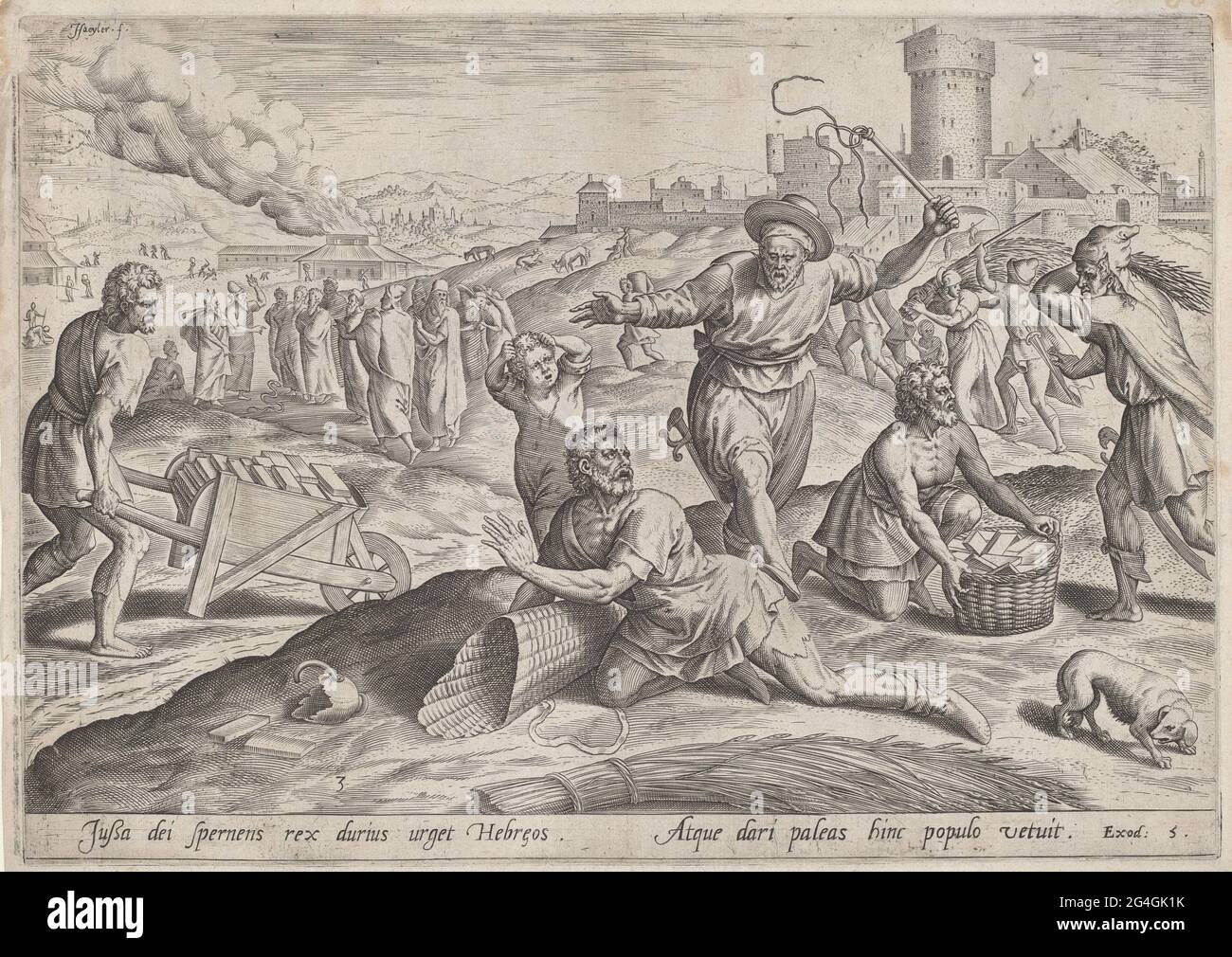 Le Taskmaster du Pharaon battant les Israélites, vers 1585. Banque D'Images