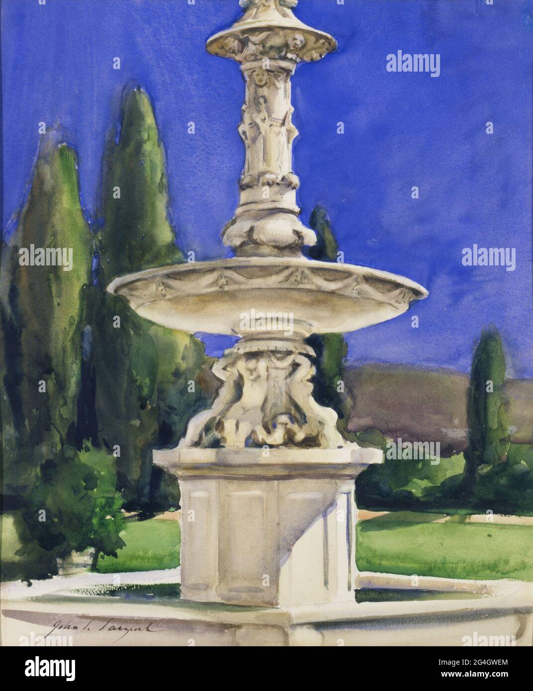 Fontaine de marbre en Italie, ca. 1907. Banque D'Images
