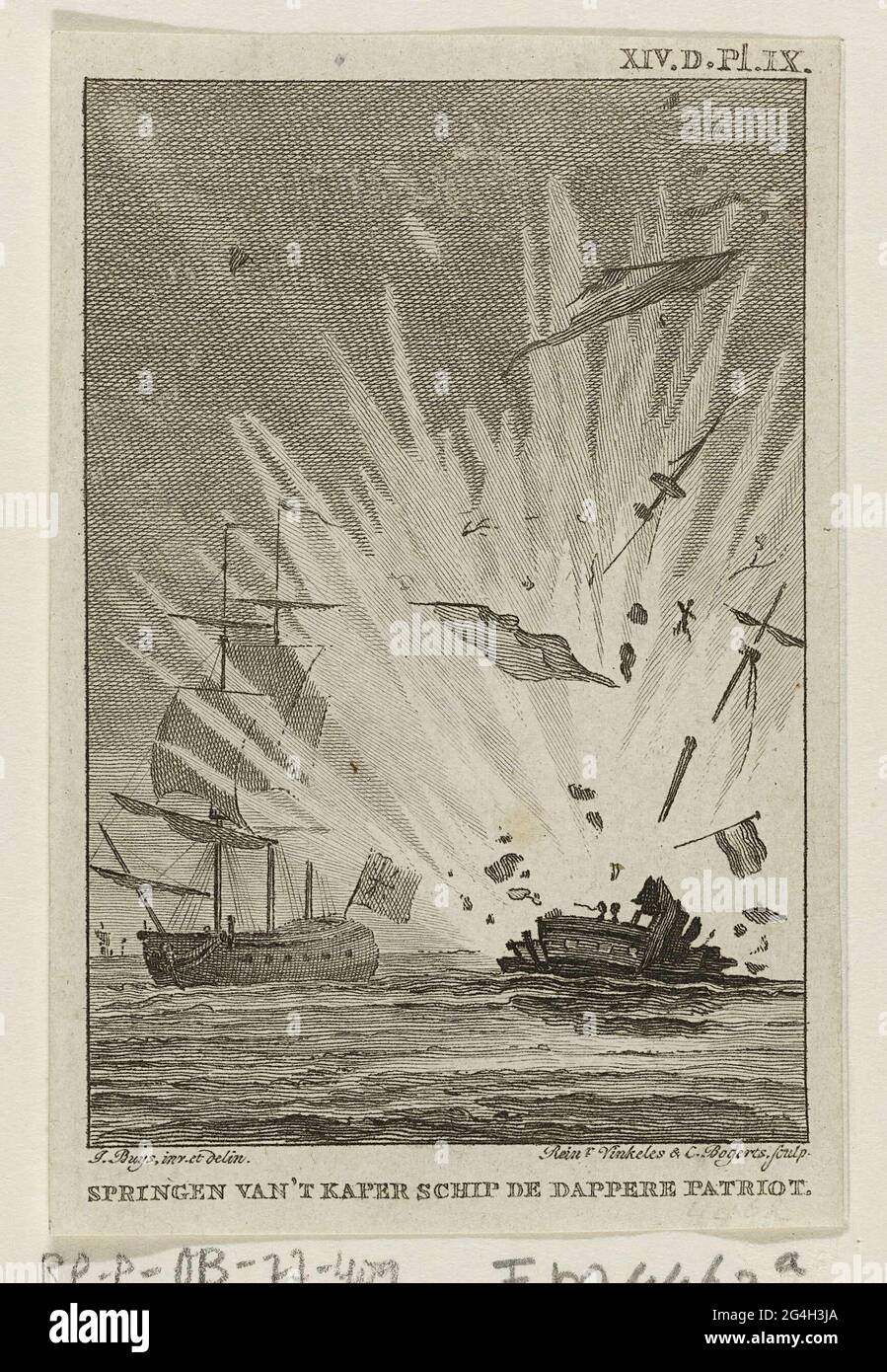 En Haut à Droite En Anglais Dans l'air de la Haagse, plus fort le «brave patriote» dans un combat avec  le navire anglais le «Camelon», le 14 août 1781. Signature en haut à droite  : XIV.d.pl.ix Photo