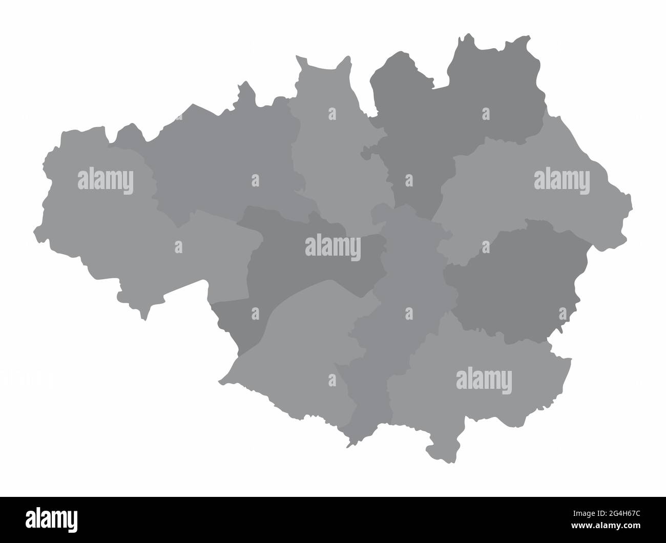 Greater Manchester County, carte administrative en niveaux de gris isolée sur fond blanc, Angleterre Illustration de Vecteur