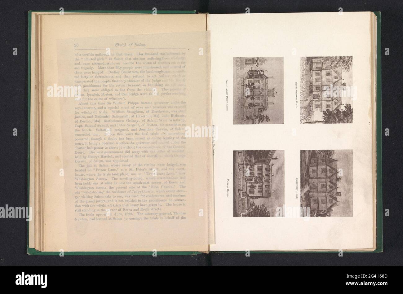 Productions photographiques de quatre dessins de maisons à Salem; Roger Williams House. Maison de Bradstreet. Elias Hasket Derby House. Maison Pickman ... Banque D'Images