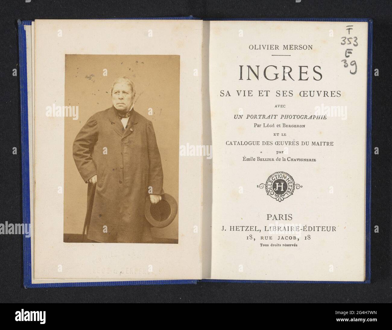 Ingres sa vie et ses œuvres avec un portrait photographié par la lumière et Bergeron. . Banque D'Images