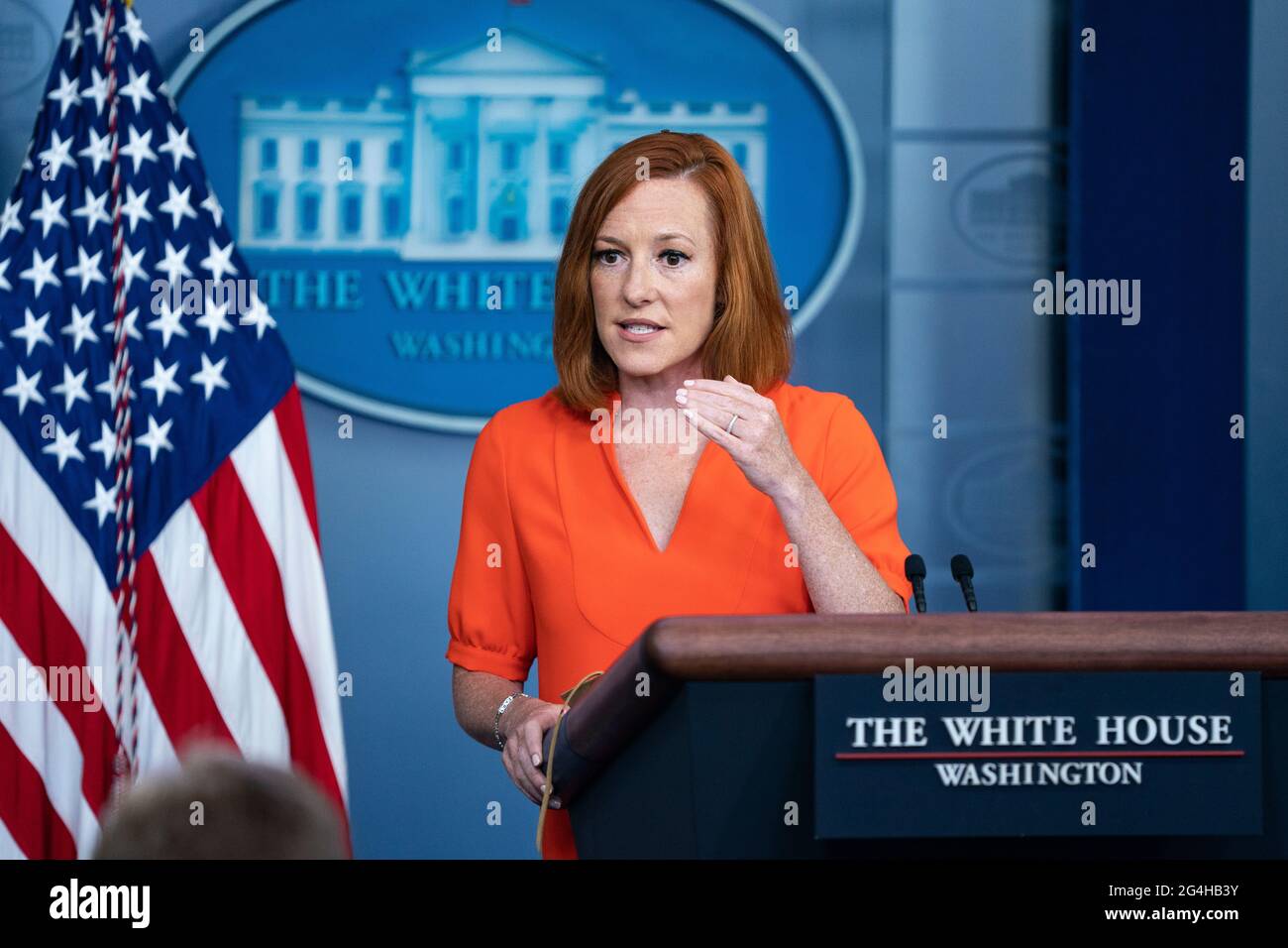 Le secrétaire de presse de la Maison Blanche, Jen Psaki, s'adresse aux journalistes lors du briefing de presse quotidien de la Maison Blanche à la Maison Blanche, le mardi 21 juin 2021 à Washington, DC crédit: Alex Edelman/Pool via CNP/MediaPunch Banque D'Images