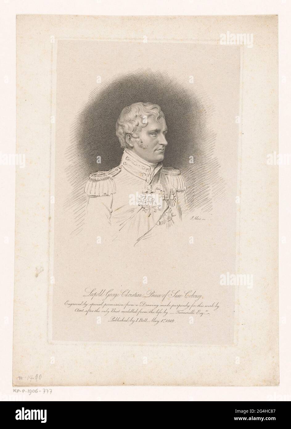 Portrait de Léopold Joris Christiaan van Saksen-Coburg; Léopold George Christian, Prince de Saxe Cobourg. . Banque D'Images