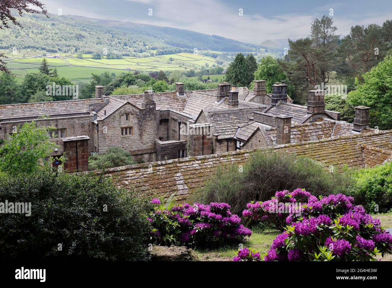 Vue sur Wharfedale au Parcevall Hall & Gardens à Skyreholme dans le North Yorkshire. Banque D'Images