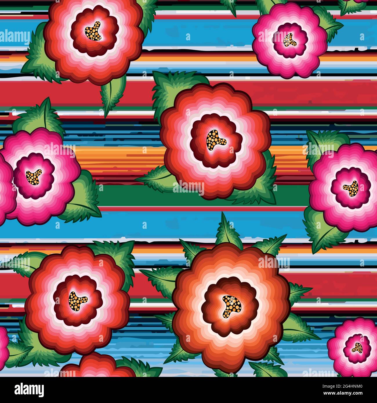 Sans couture Banner Mexique motif fleuri brodé, ethnique coloré fleurs indigènes folk mode design. Broderie style textile traditionnel du Mexique Illustration de Vecteur