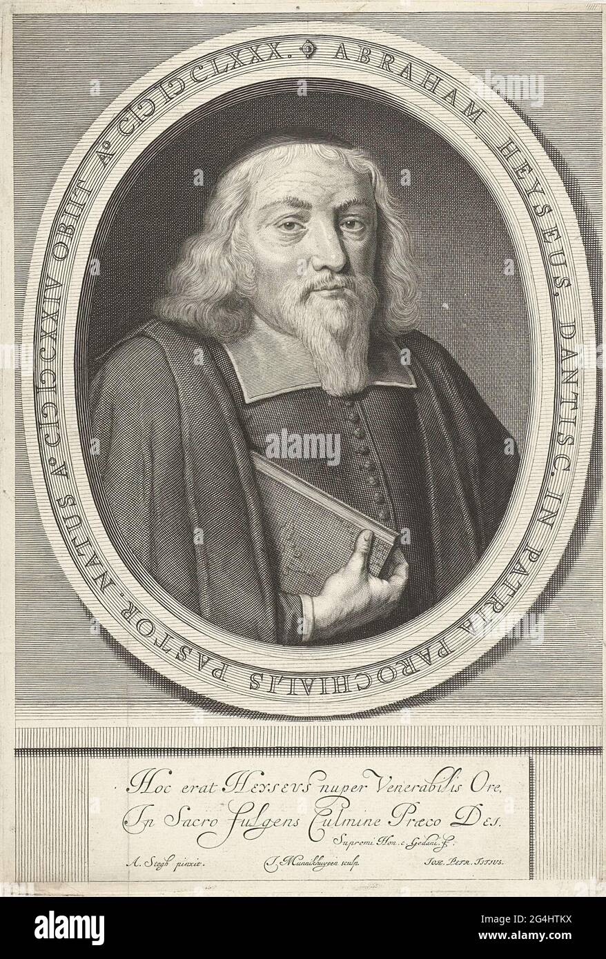 . Portrait d'Abraham Heyse, pasteur à Danzig, avec une Bible sous le bras. Au bas de la marge deux versets en latin. Banque D'Images
