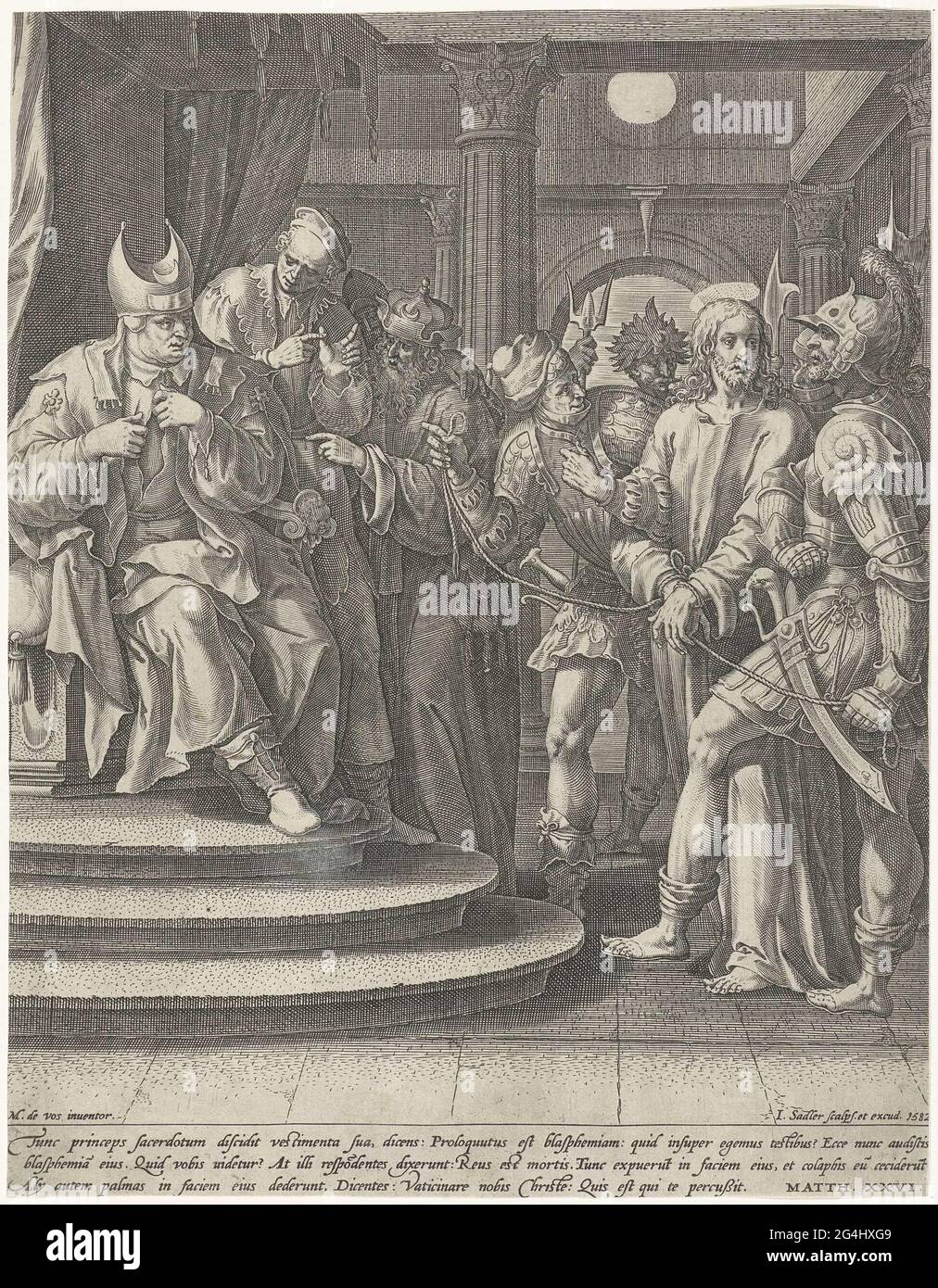 . Christ est conduit au trône du souverain sacrificateur kajafas (à gauche). L'imprimé a une