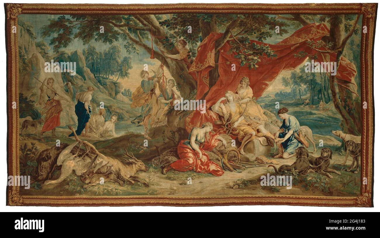 . Tapisserie avec Diana et nymphes se reposant après la partie de chasse. Banque D'Images