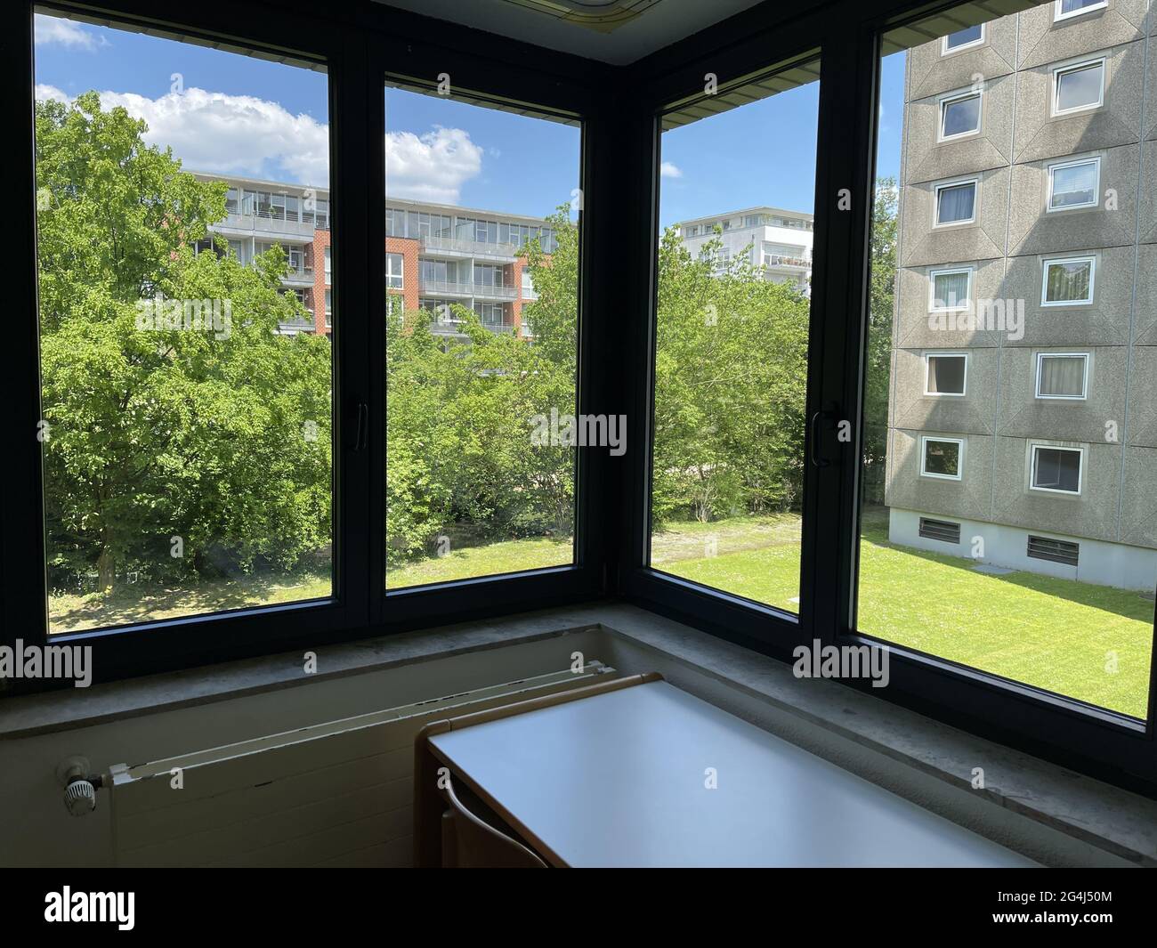 Gros plan d'un appartement étudiant avec une belle vue sur le paysage en Allemagne Banque D'Images