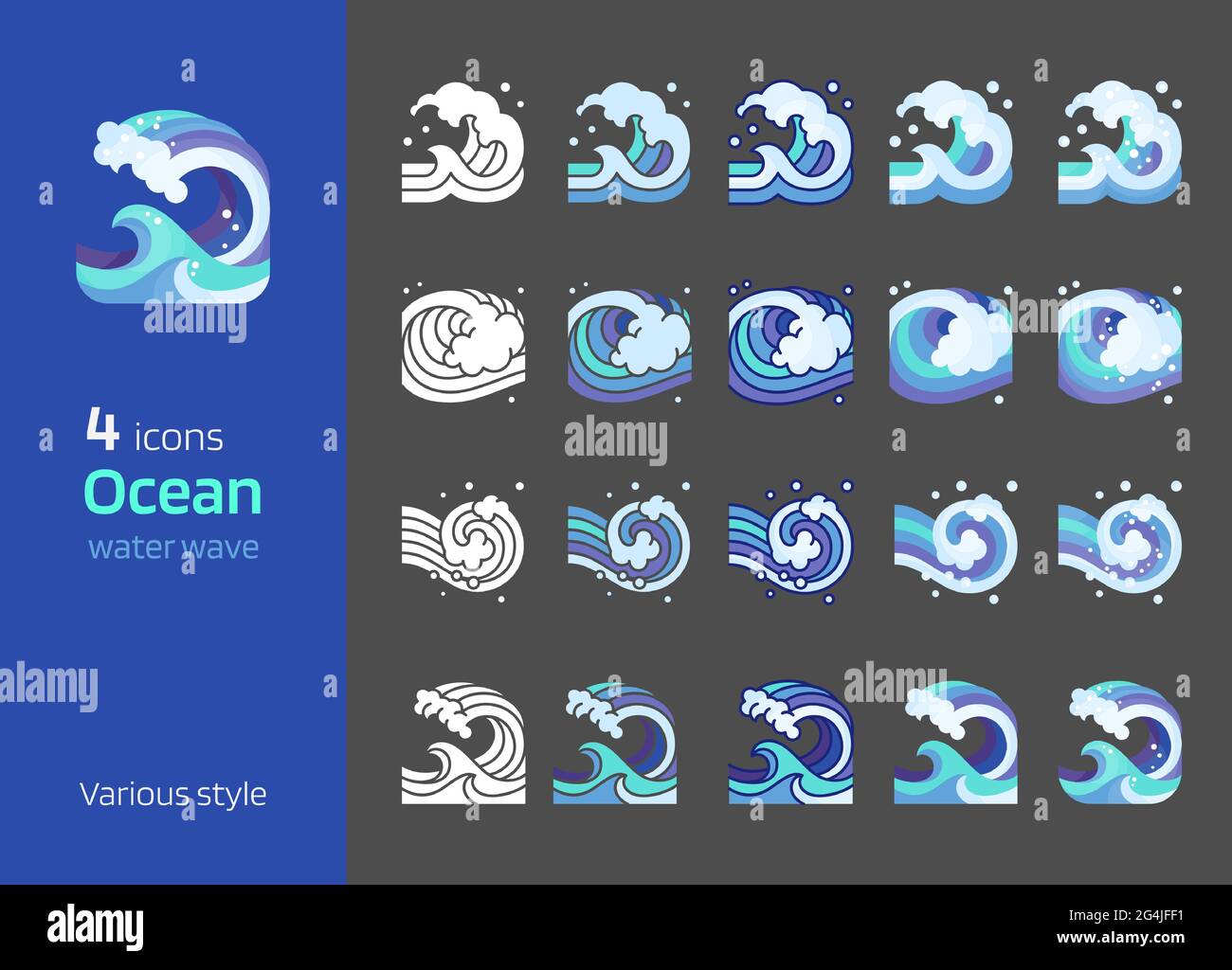 Icône de composition carrée d'illustration de vecteur d'onde de mer. Conception Ocean Element plate, silhouette, icône détaillée. Illustration de Vecteur