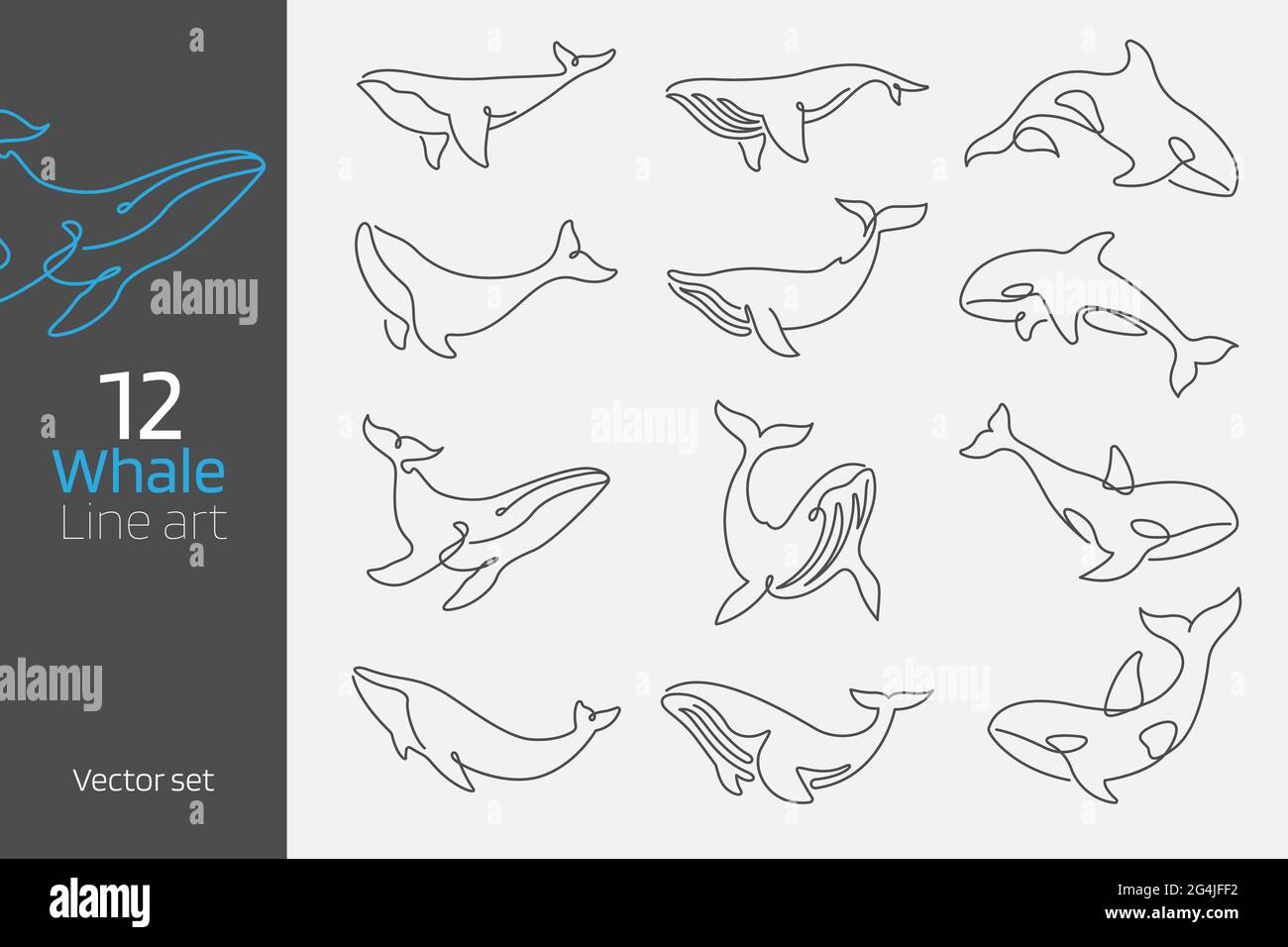 Ensemble d'illustrations vectorielles en ligne continue de baleine pour la marque et le logo ou le tatouage minimal et le concept de lignes de contour. Illustration de Vecteur