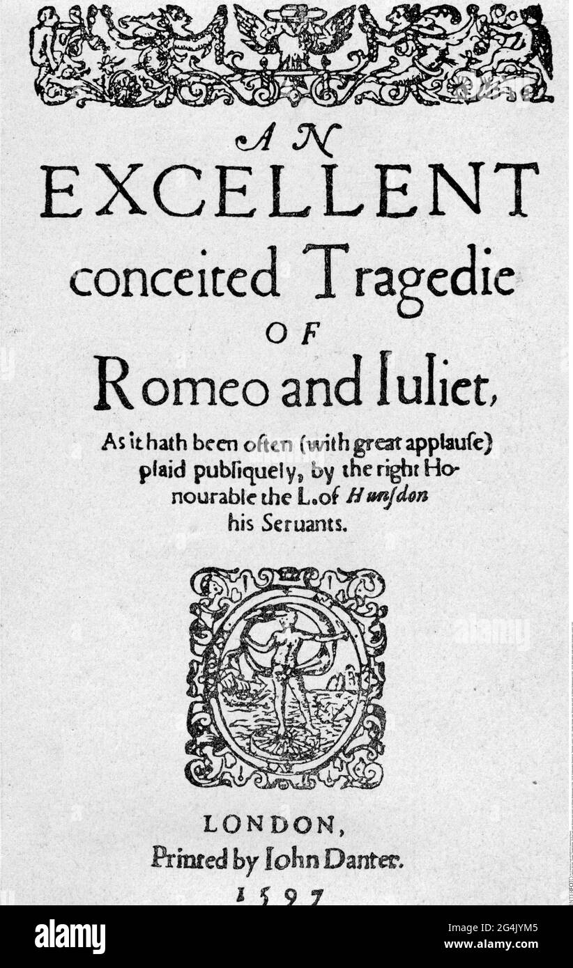 théâtre / théâtre, pièce, 'Romeo et Juliette', par William Shakespeare (1564 - 1616), première édition, LE DROIT D'AUTEUR DE L'ARTISTE N'A PAS À ÊTRE AUTORISÉ Banque D'Images