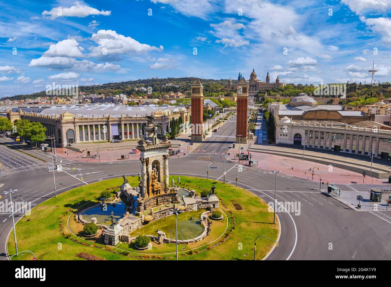 Barcelone Espagne, vue panoramique de la ville à Barcelone Espanya Square vide personne Banque D'Images