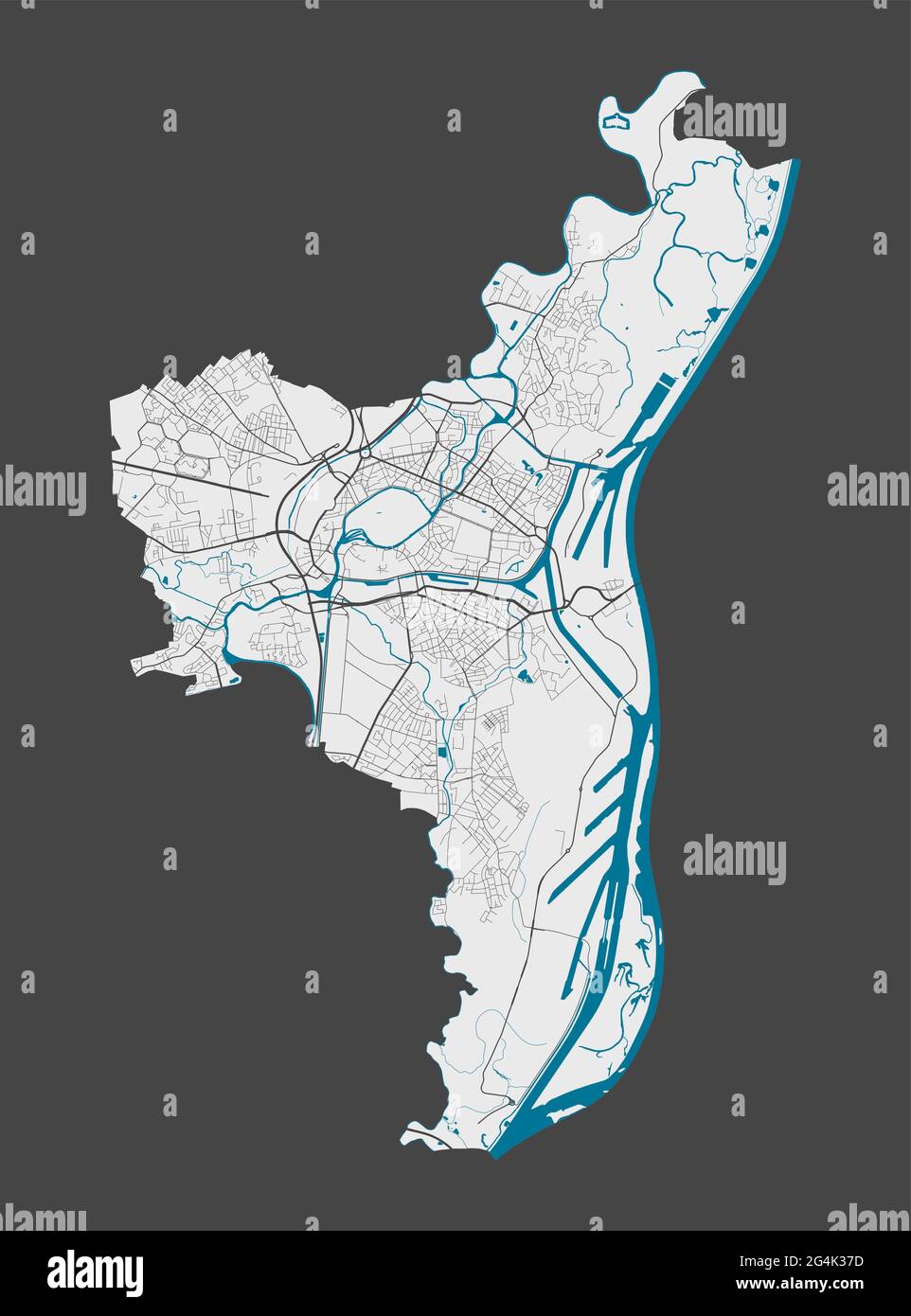 Carte de Strasbourg. Plan détaillé du quartier administratif de