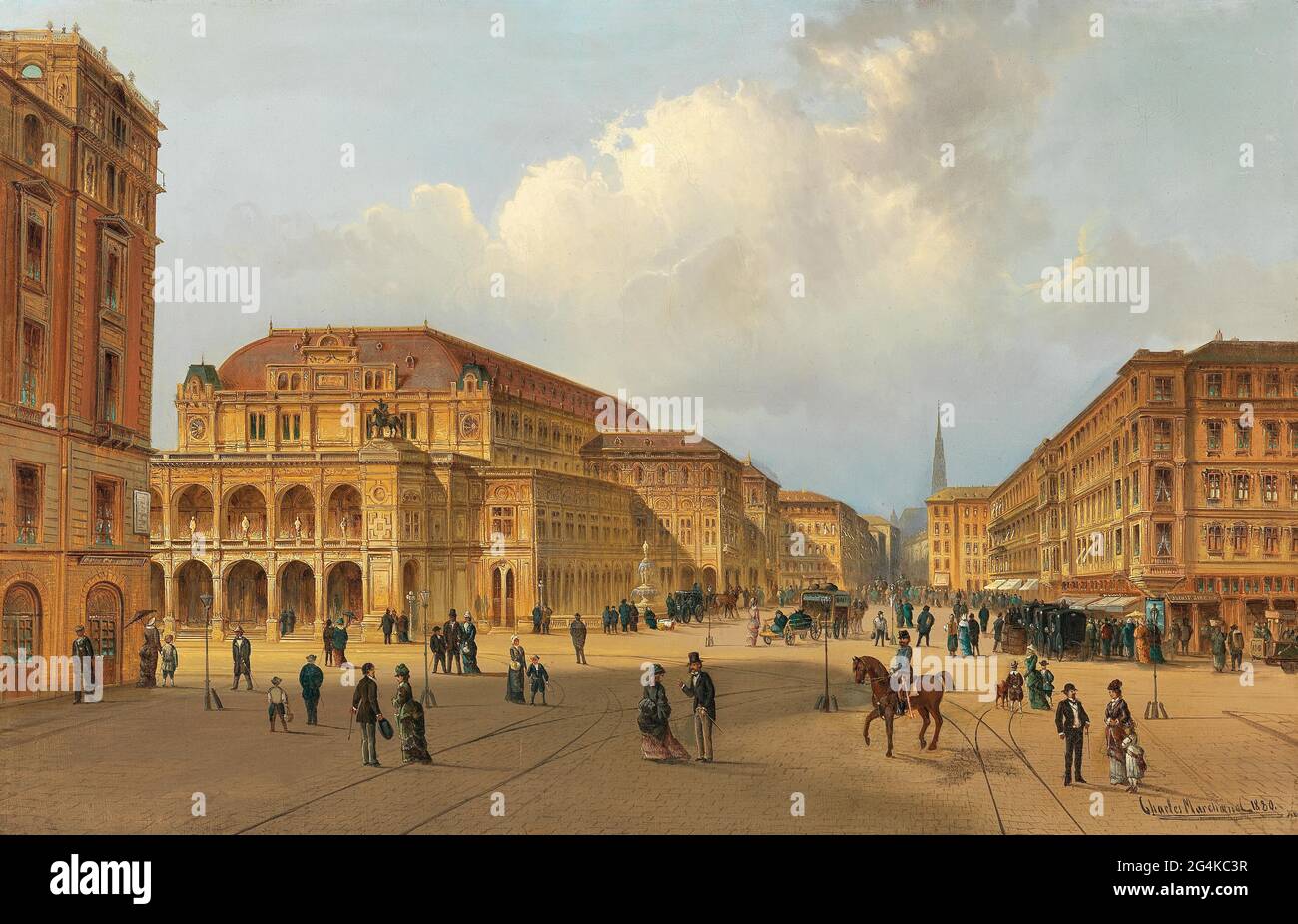 Vue sur l'Opéra national de Vienne, 1880. Collection privée. Banque D'Images
