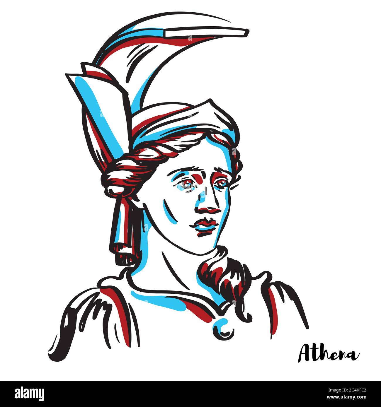 Portrait vectoriel gravé Athena avec contours encreurs sur fond blanc. Est une ancienne déesse grecque associée à la sagesse, l'artisanat, et la guerre qui Illustration de Vecteur