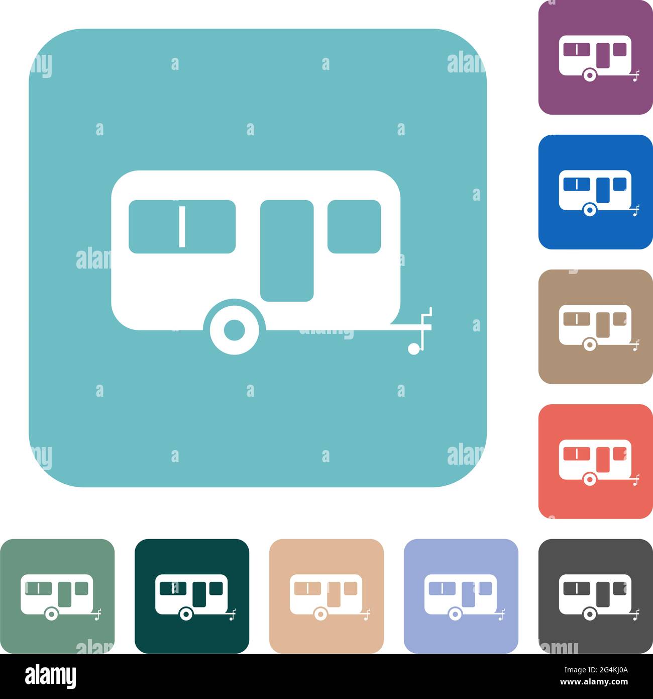 Remorque caravane icônes plates blanches sur fond carré de couleur arrondie Illustration de Vecteur