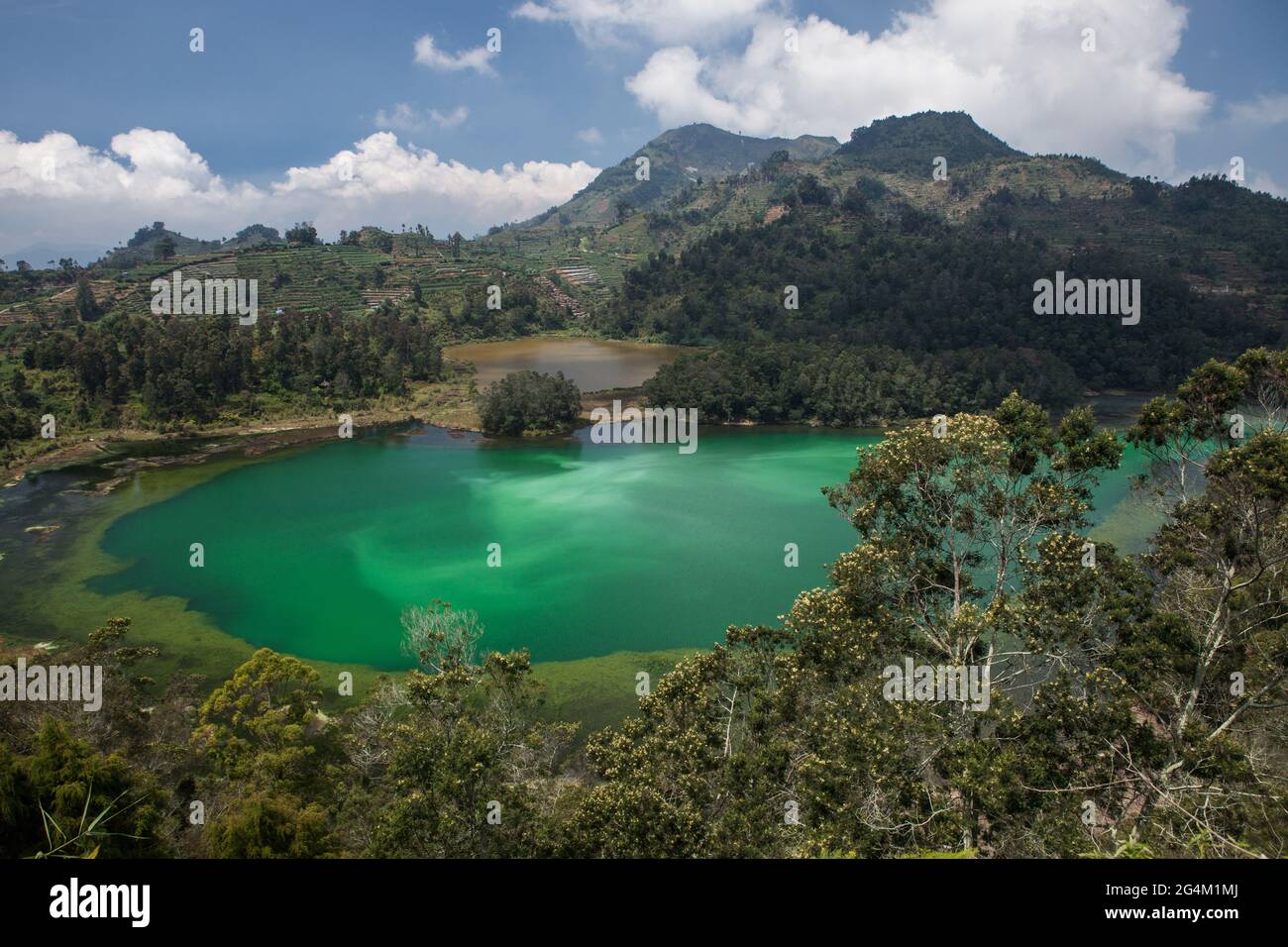 Plateau de Dieng, lac de Telaga Wama, Java, Indonésie, Asie du Sud-est, Asie Banque D'Images