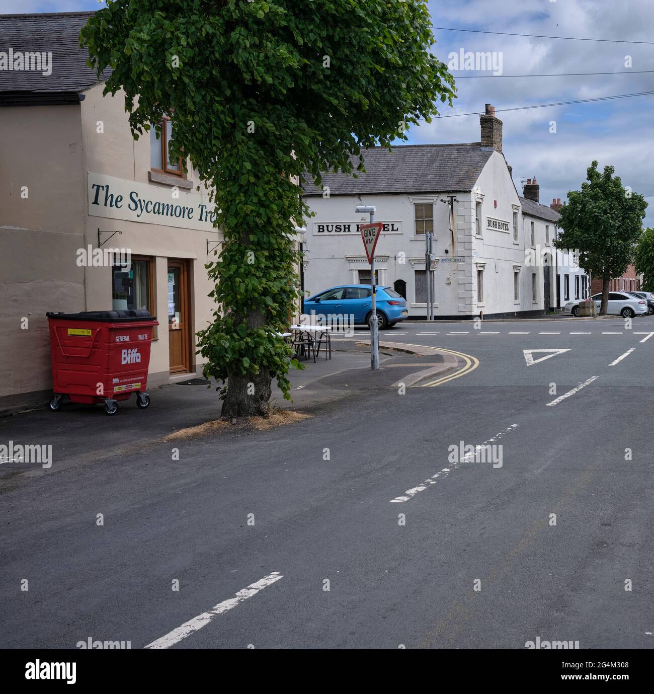 Carrefour dans le centre de Longtown Banque D'Images