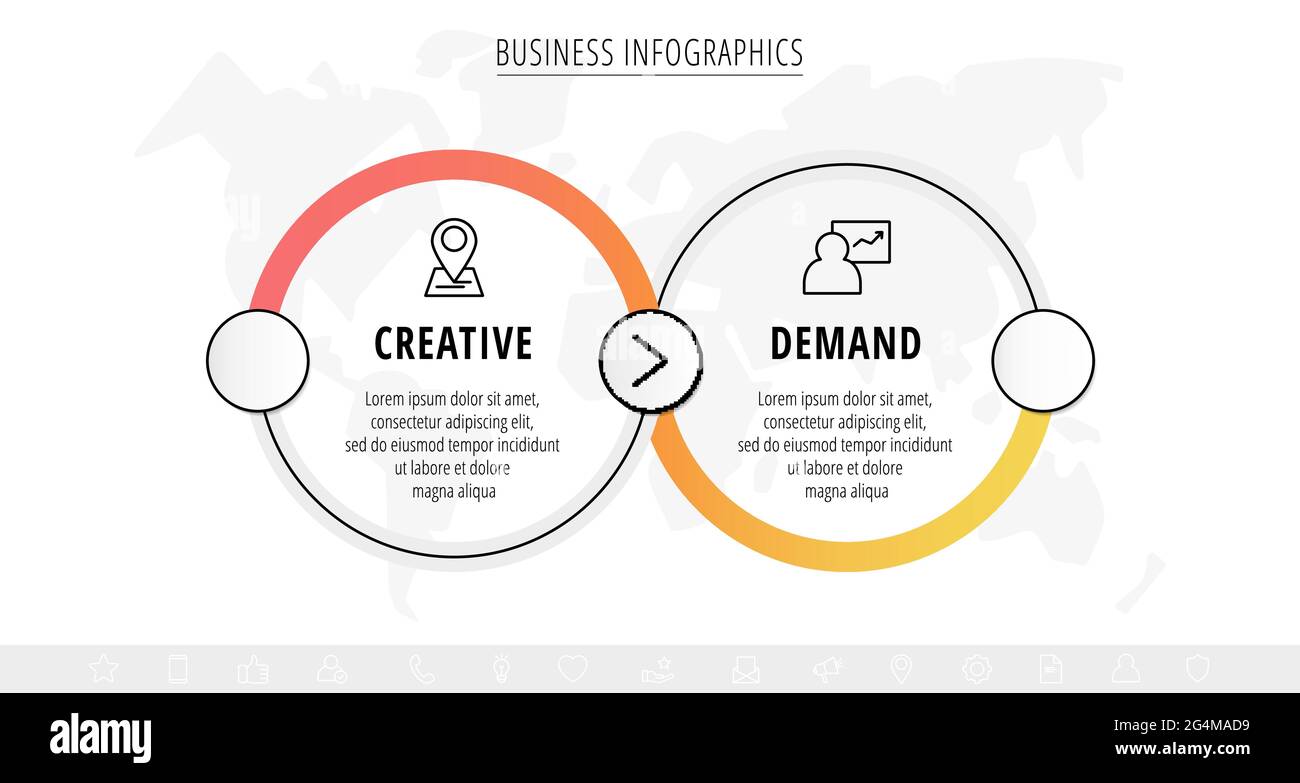 Infographies de vecteur commercial avec deux cercles de ligne. Visualisation de la chronologie avec 2 étapes pour le diagramme, l'organigramme, la bannière, les présentations, le Web, contenu Illustration de Vecteur
