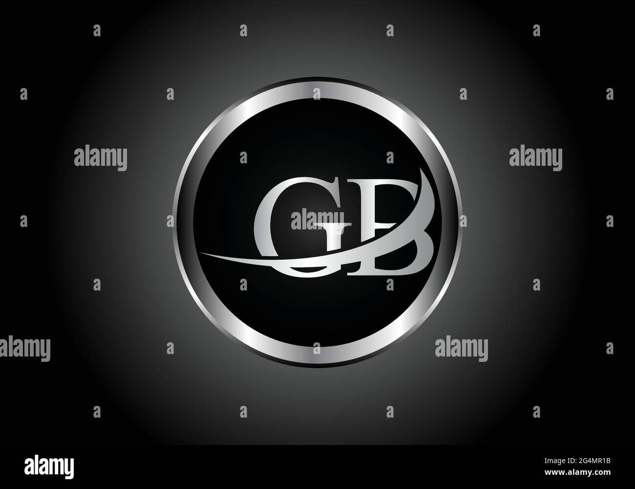 Lettre argent GB combinaison de métal logo de l'alphabet conception d'icône avec la couleur grise sur le noir et blanc dégradé design pour une entreprise ou une entreprise Illustration de Vecteur