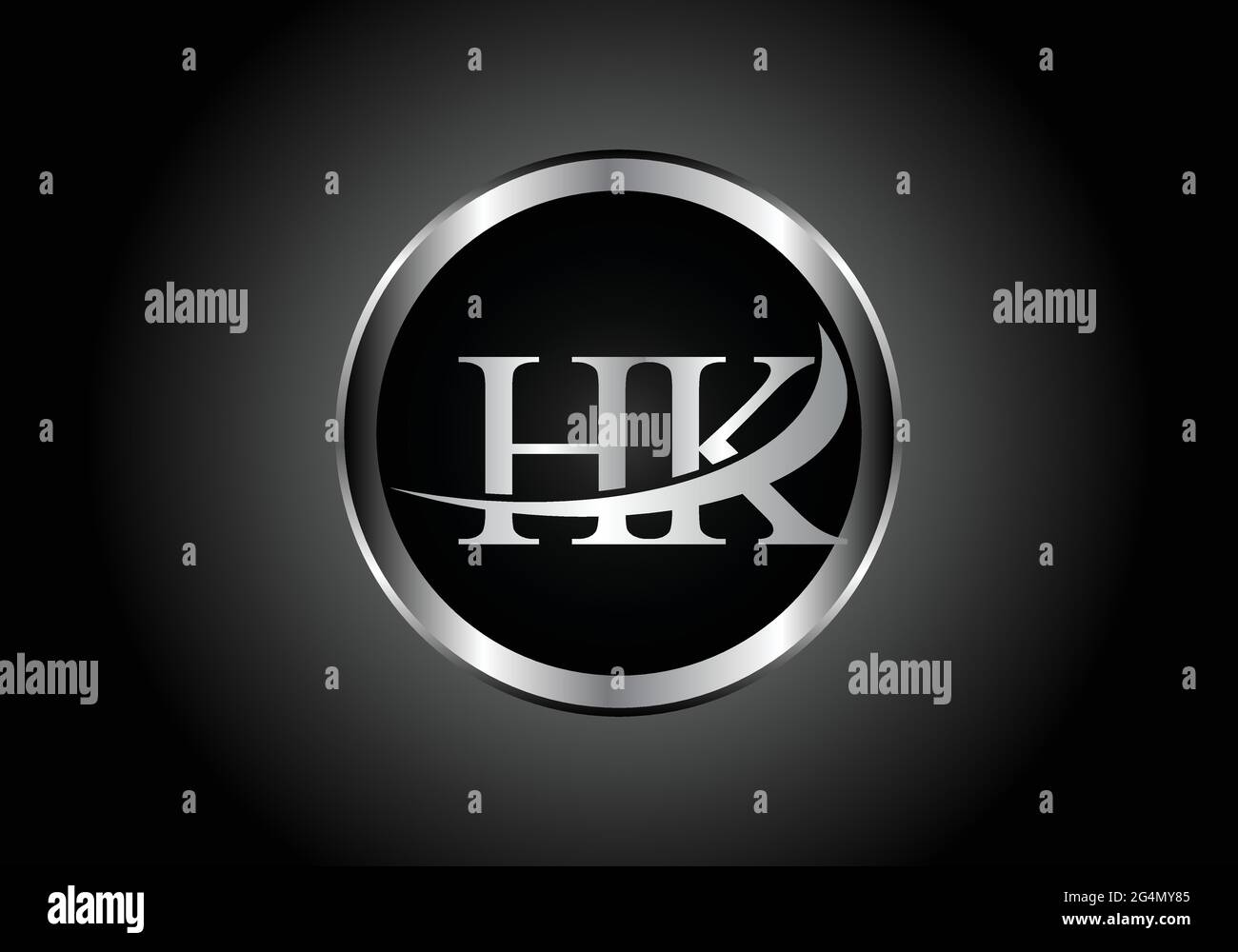 Lettre argentée HK métal combinaison alphabet logo design icône avec la couleur grise sur le noir et blanc dégradé design pour une entreprise ou une entreprise Illustration de Vecteur