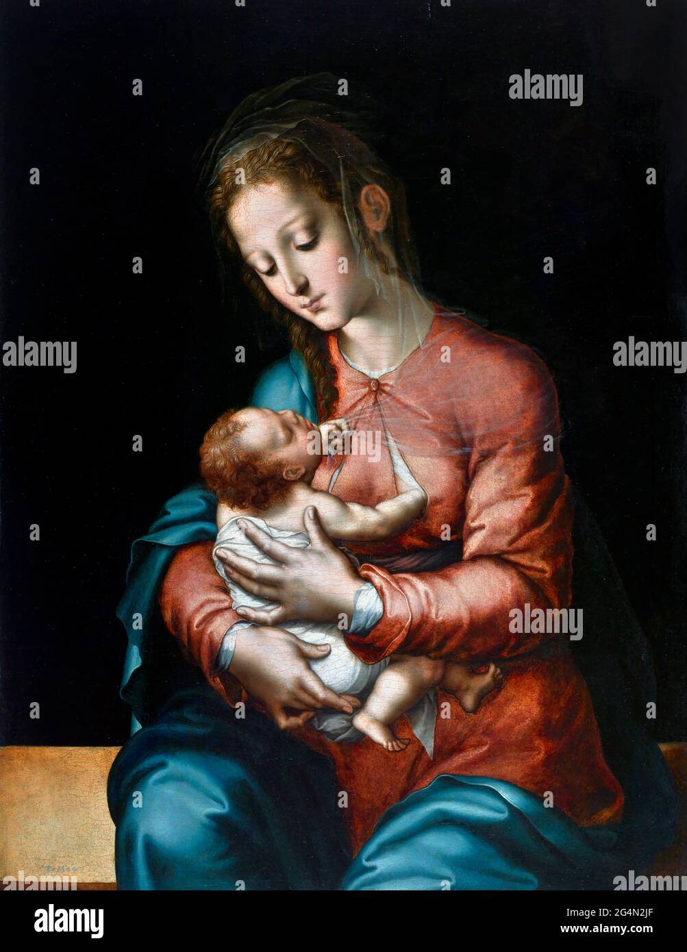 Vierge et enfant par Luis de Morales (1512-1586), huile sur panneau, c.1565 Banque D'Images