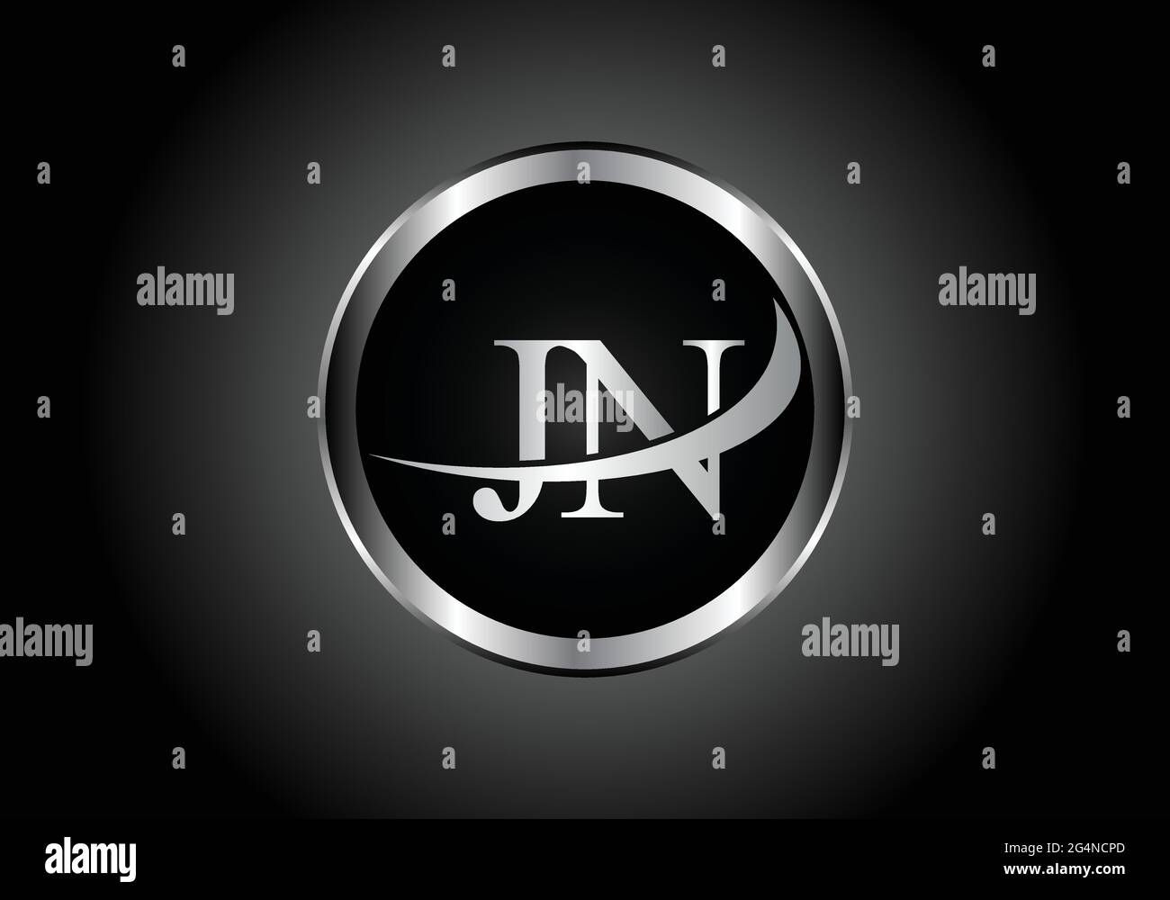 Lettre argent JN métal combinaison logo alphabet conception d'icône avec la couleur grise sur le noir et blanc dégradé design pour une entreprise ou une entreprise Illustration de Vecteur