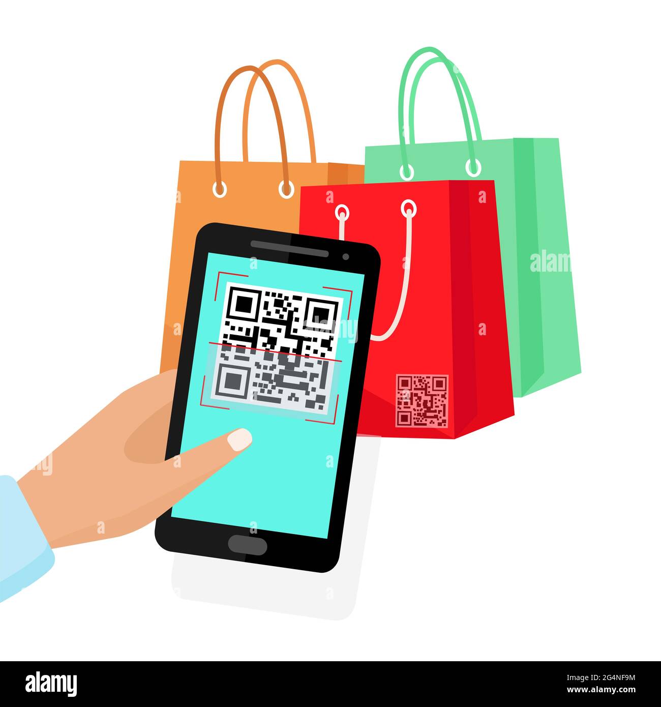 Numérisez le code QR vers le téléphone. Achat avec code qr. Vecteur Illustration de Vecteur