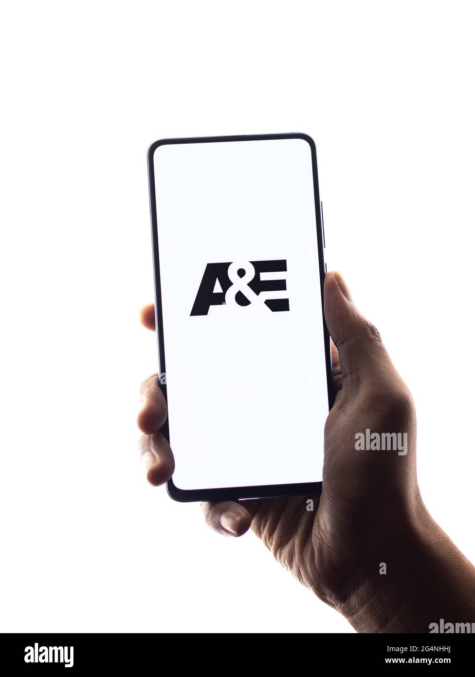 Logo a et E Network sur l'image de l'écran du téléphone. Banque D'Images