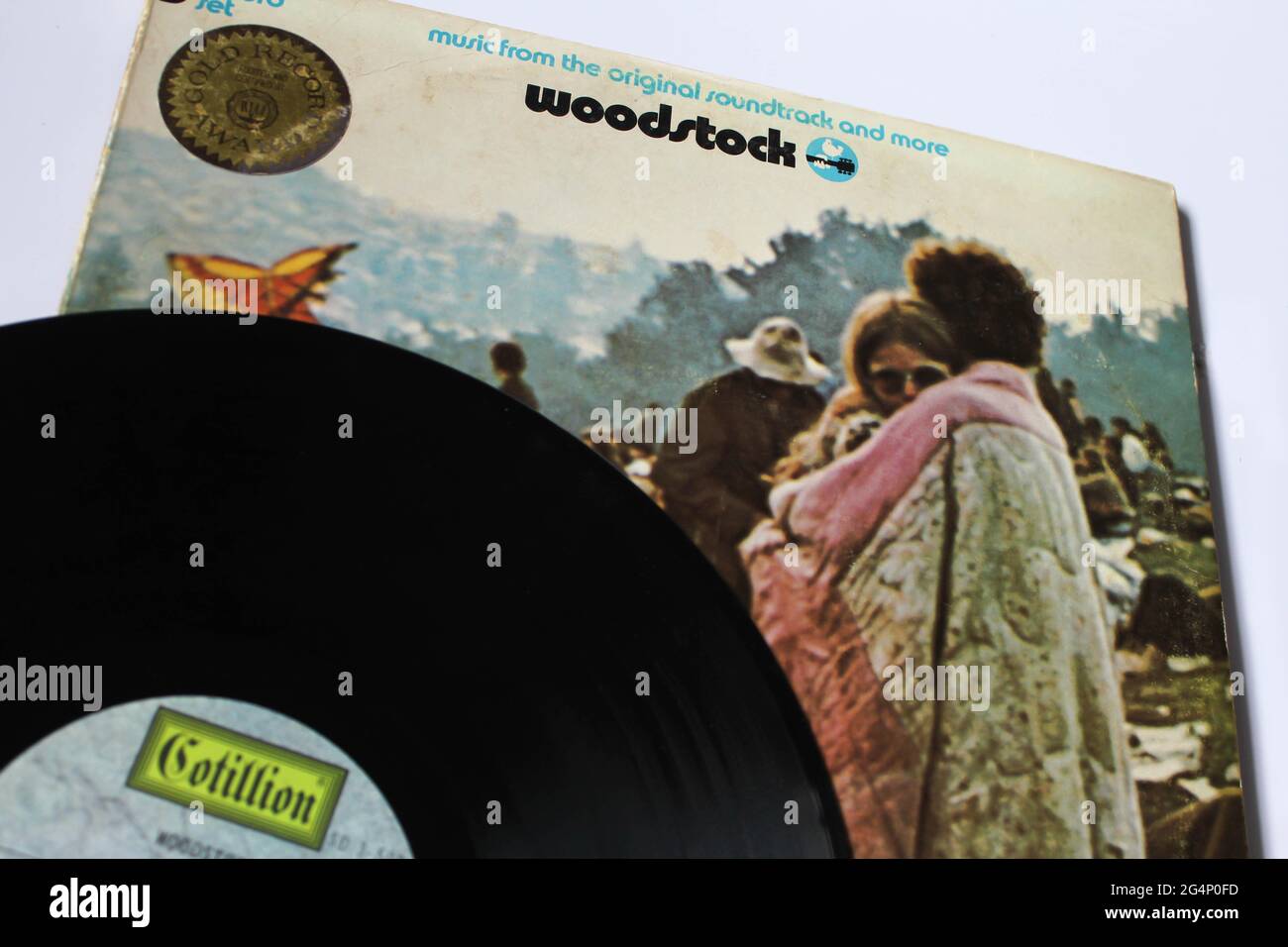 La musique de l'original Soundtrack and More est un album en direct de certaines représentations du festival de contre-culture de Woodstock 1969. Couverture de l'album Banque D'Images