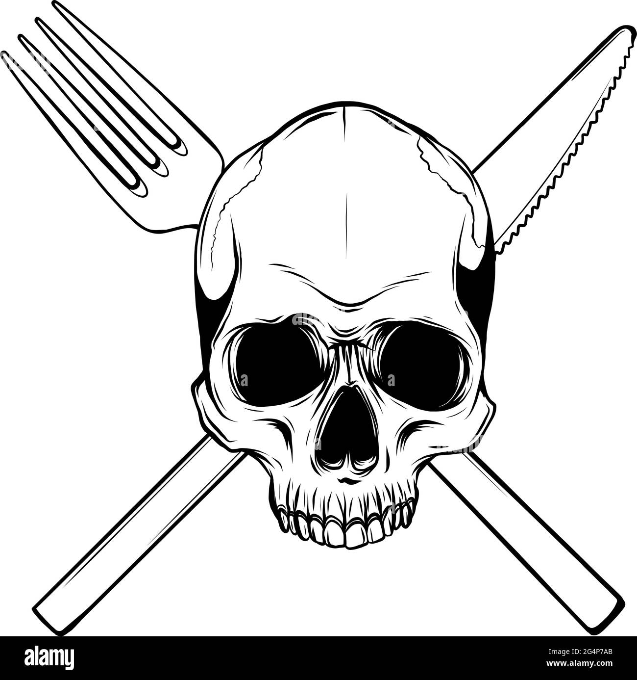 Crâne silhouette avec cuillère et fourche. Illustration de la conception Illustration de Vecteur