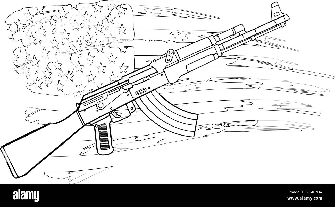 Illustration d'un drapeau américain avec une carabine AK 47 Illustration de Vecteur