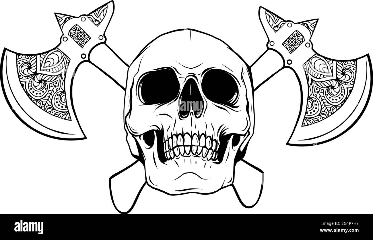 illustration vectorielle du crâne humain avec hache Illustration de Vecteur