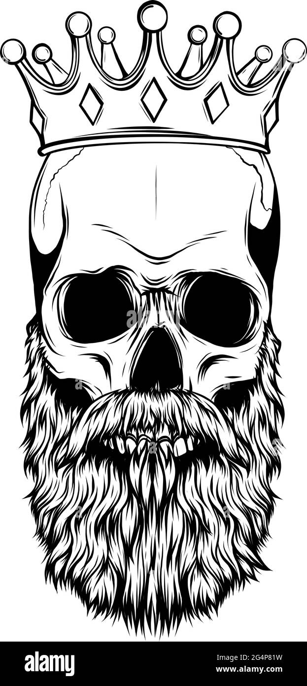 illustration vectorielle du crâne de roi avec barbe Illustration de Vecteur