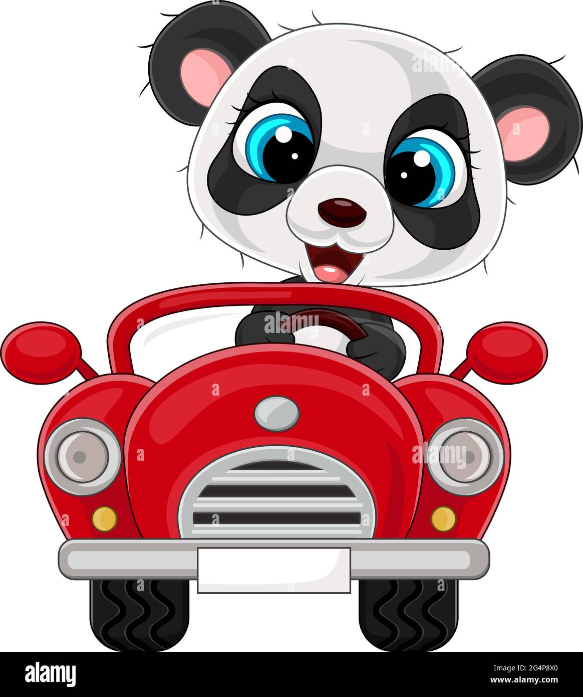 Dessin Anime Bebe Panda Conduite Voiture Rouge Image Vectorielle Stock Alamy