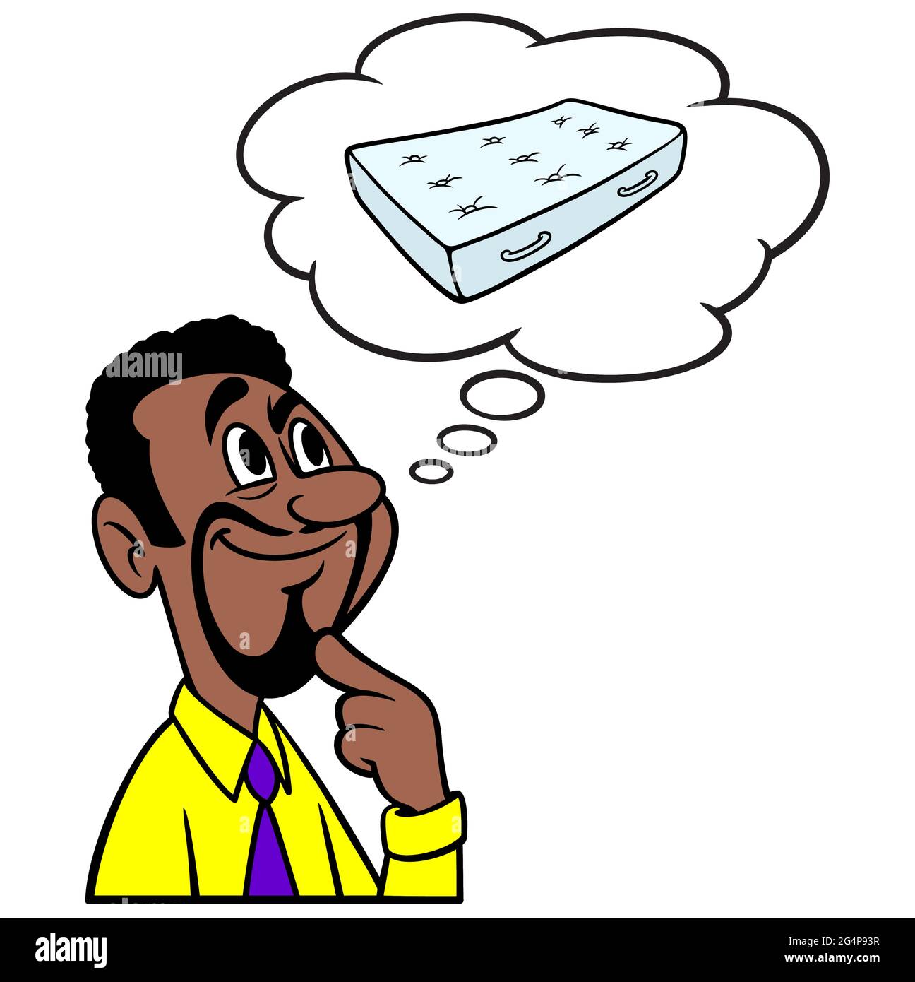 Homme pensant à un matelas - UNE illustration de dessin animé d'un homme pensant à un nouveau matelas de lit. Illustration de Vecteur
