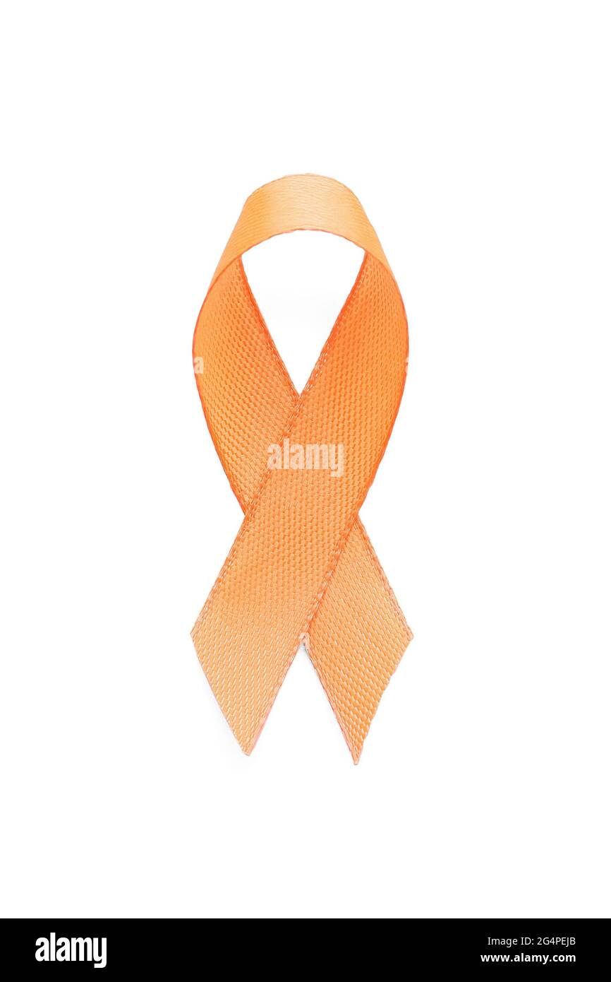 Ruban orange sur fond blanc. Notion de sensibilisation à la leucémie du  cancer Photo Stock - Alamy