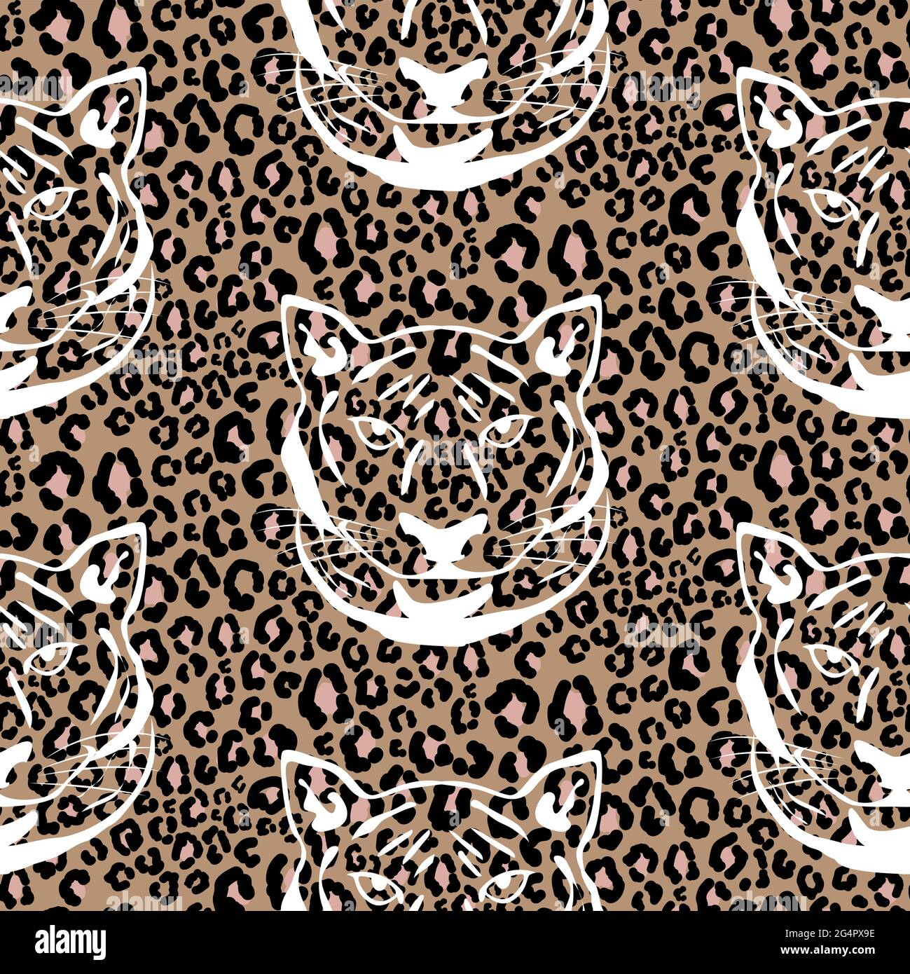 Motif sans coutures avec imprimé animal guépard et silhouette de tigre. Imprimé peau de chat sauvage léopard à pois bruns Illustration de Vecteur