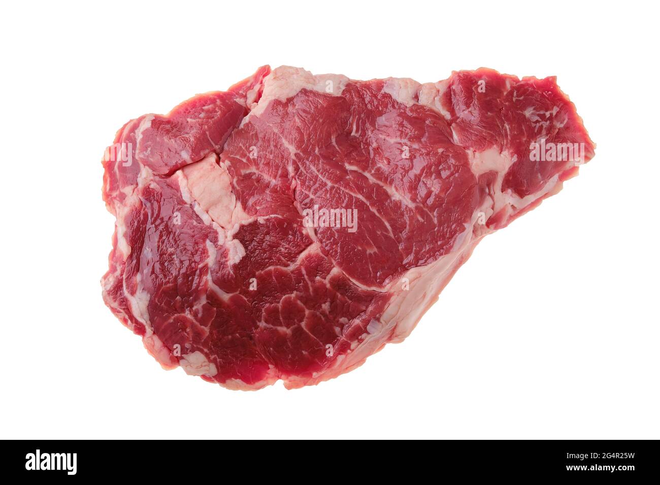 Vue en hauteur du steak de ribeye cru, viande désossée de bœuf de qualité supérieure isolée sur fond blanc Banque D'Images