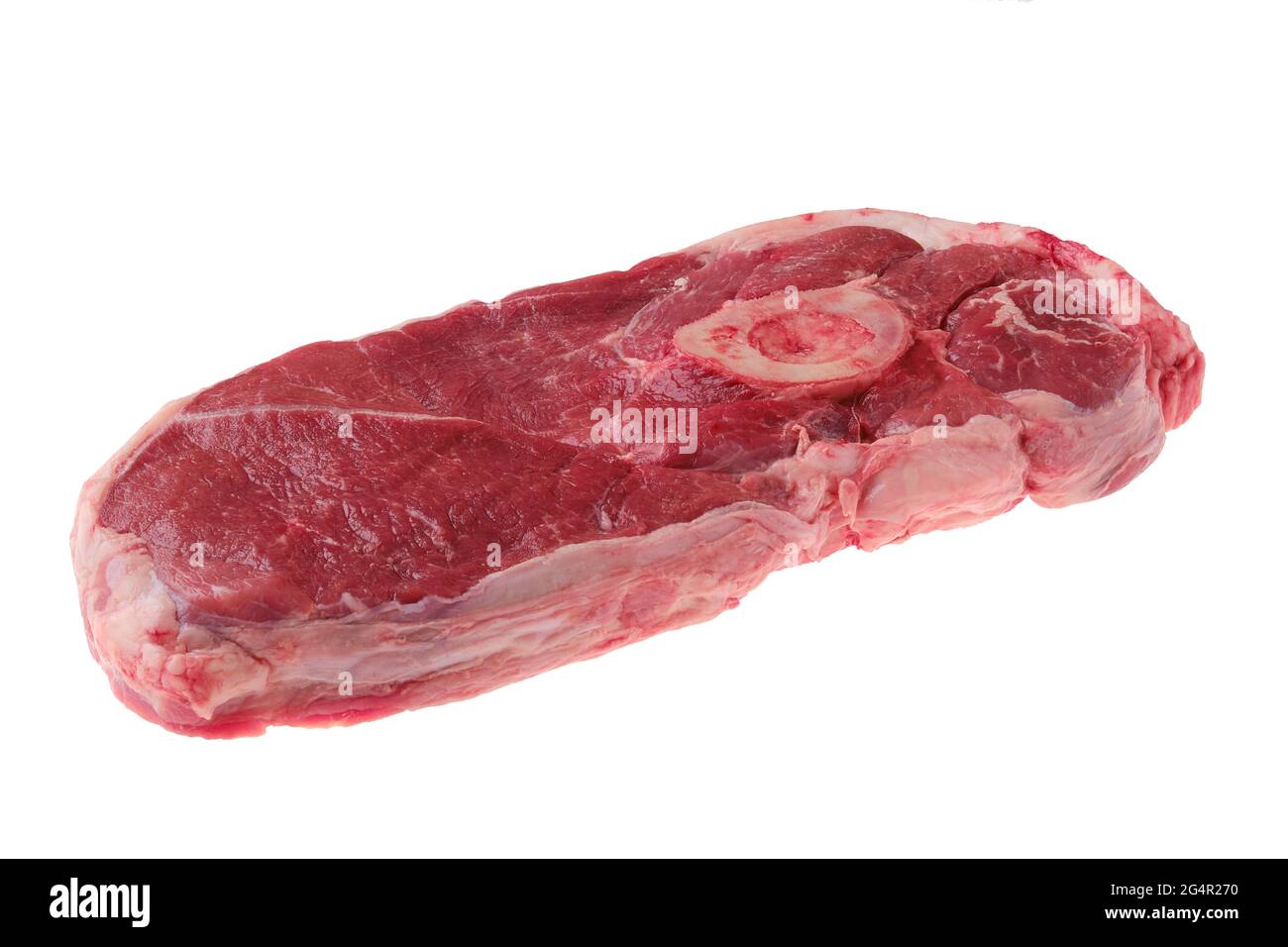 Steak d'oeil de mandrin brut isolé sur fond blanc Banque D'Images