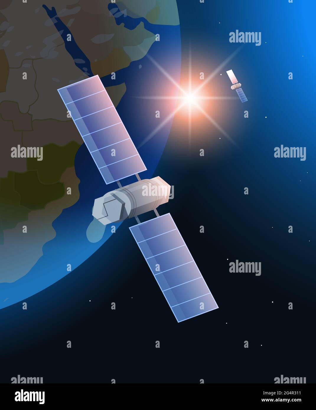 exploration spatiale concept de technologie aéronautique satellite d'observation volant un vol spatial orbital autour de la terre Illustration de Vecteur