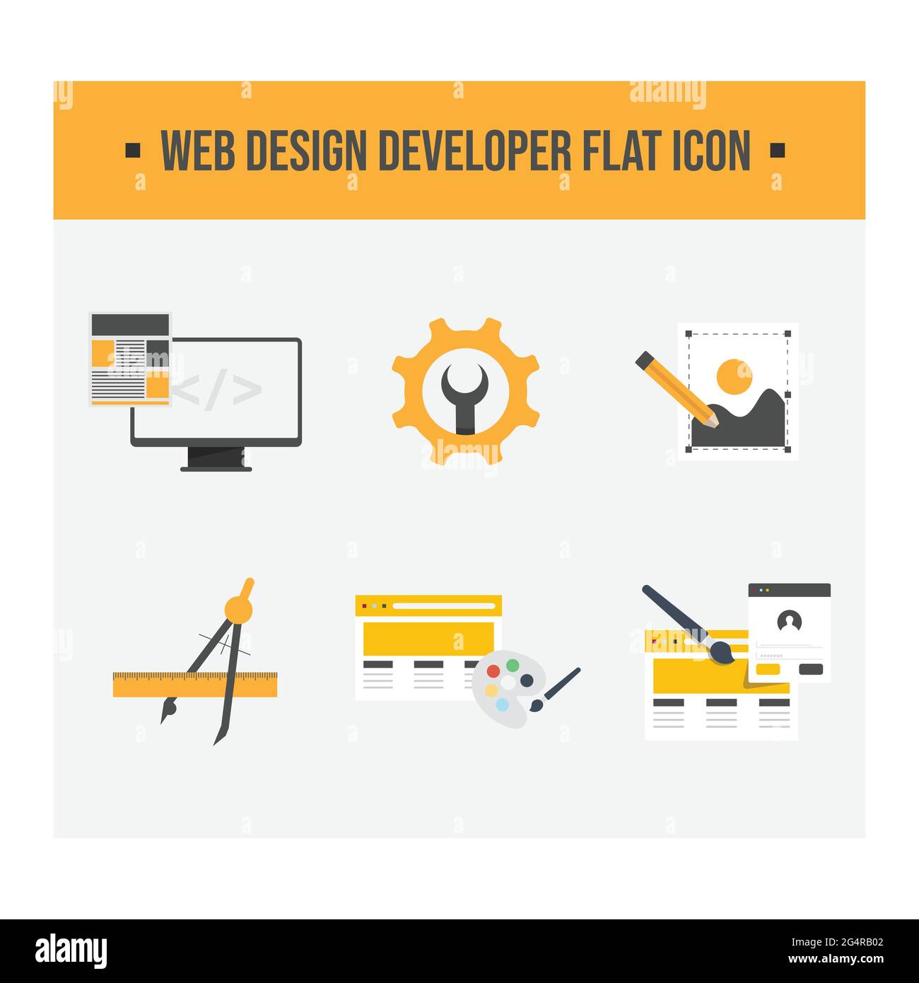 Image vectorielle des icônes plates de développement Web. Symboles de concept d'icône plate de vecteur de développement Web pour la conception d'infographies Web Illustration de Vecteur